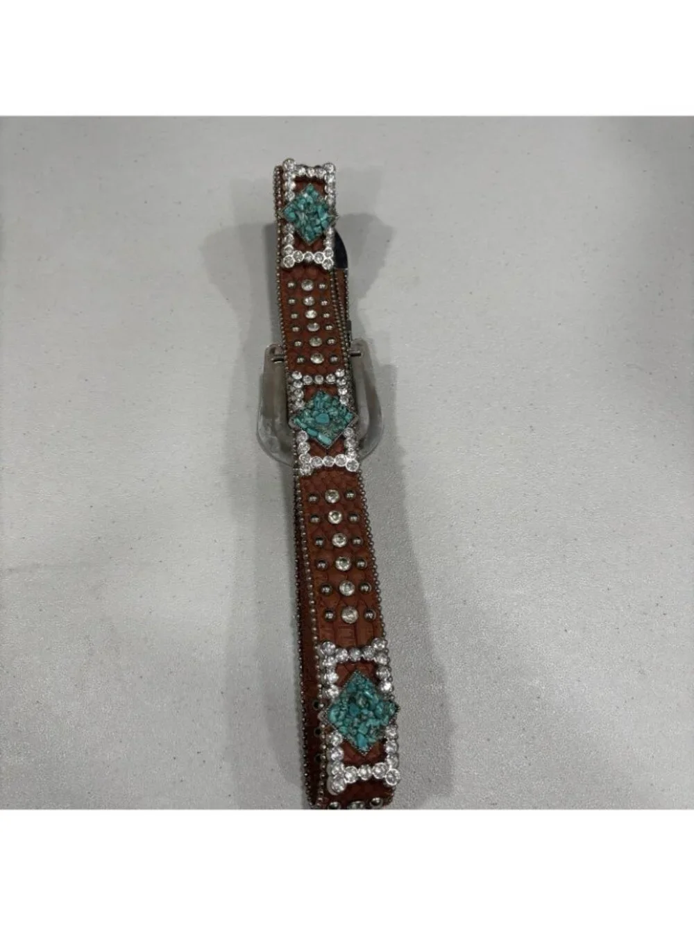 Leather And Rhinestone Turquoise Western Cowgirl Belt Size Medium